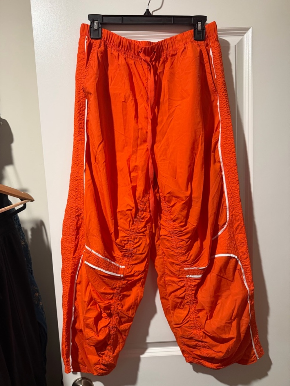 FP Movement by Free People Orange Ruched Track Pants with White Piping 🔥 Wore 1X